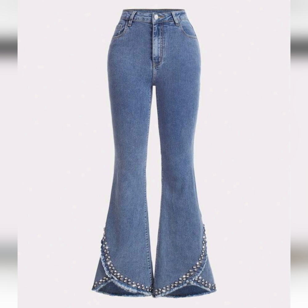 Studded Light Blue Flare Jeans